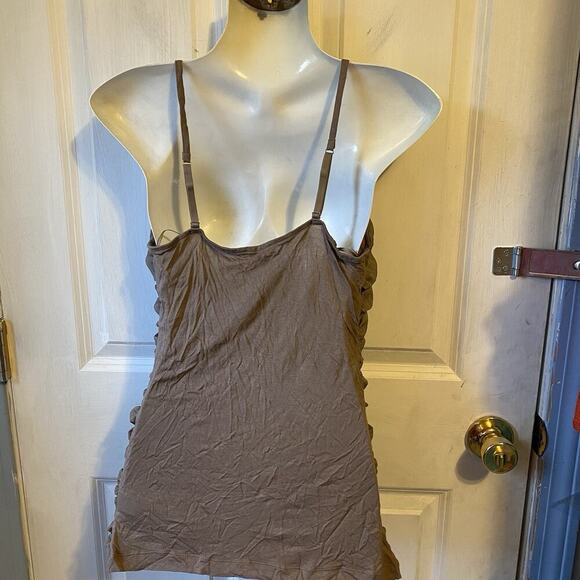 Express Y2K Rave Tank Top Womens SP Ruched Brown Party Cottage Coquette Shimmer - Picture 7 of 8